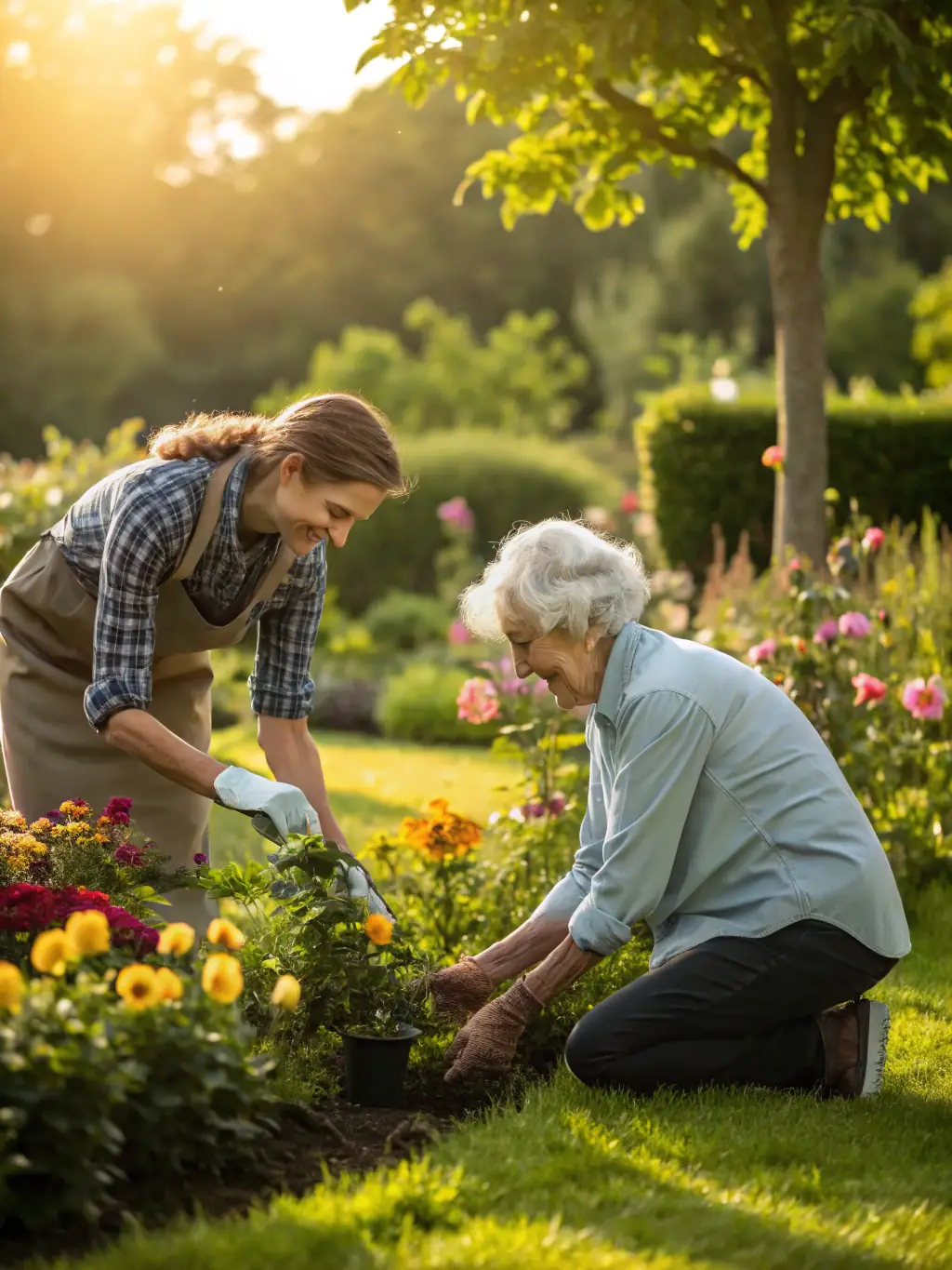 A photograph of volunteers planting roses in a historical garden, showcasing UNE ROSE POUR AZIYADE's commitment to beautifying sites associated with Pierre Loti.