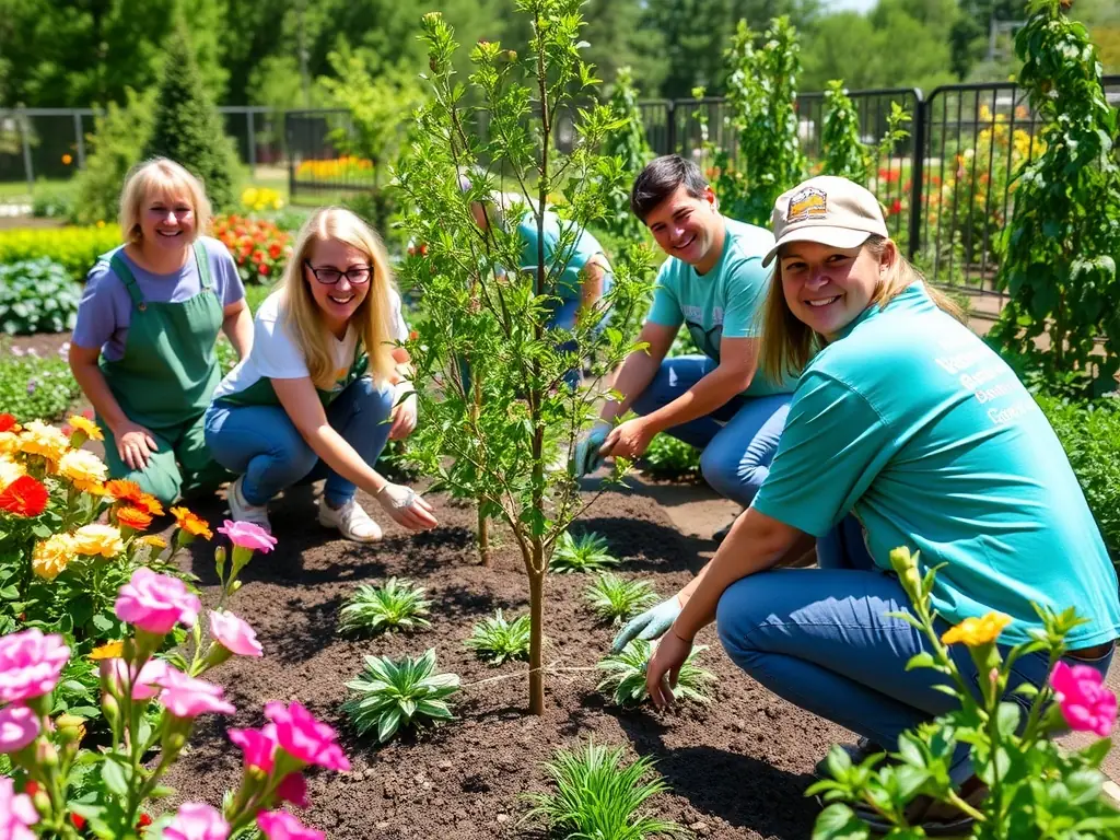 Volunteers planting roses at a historical site associated with Pierre Loti, showcasing hands-on involvement in beautification and preservation efforts.