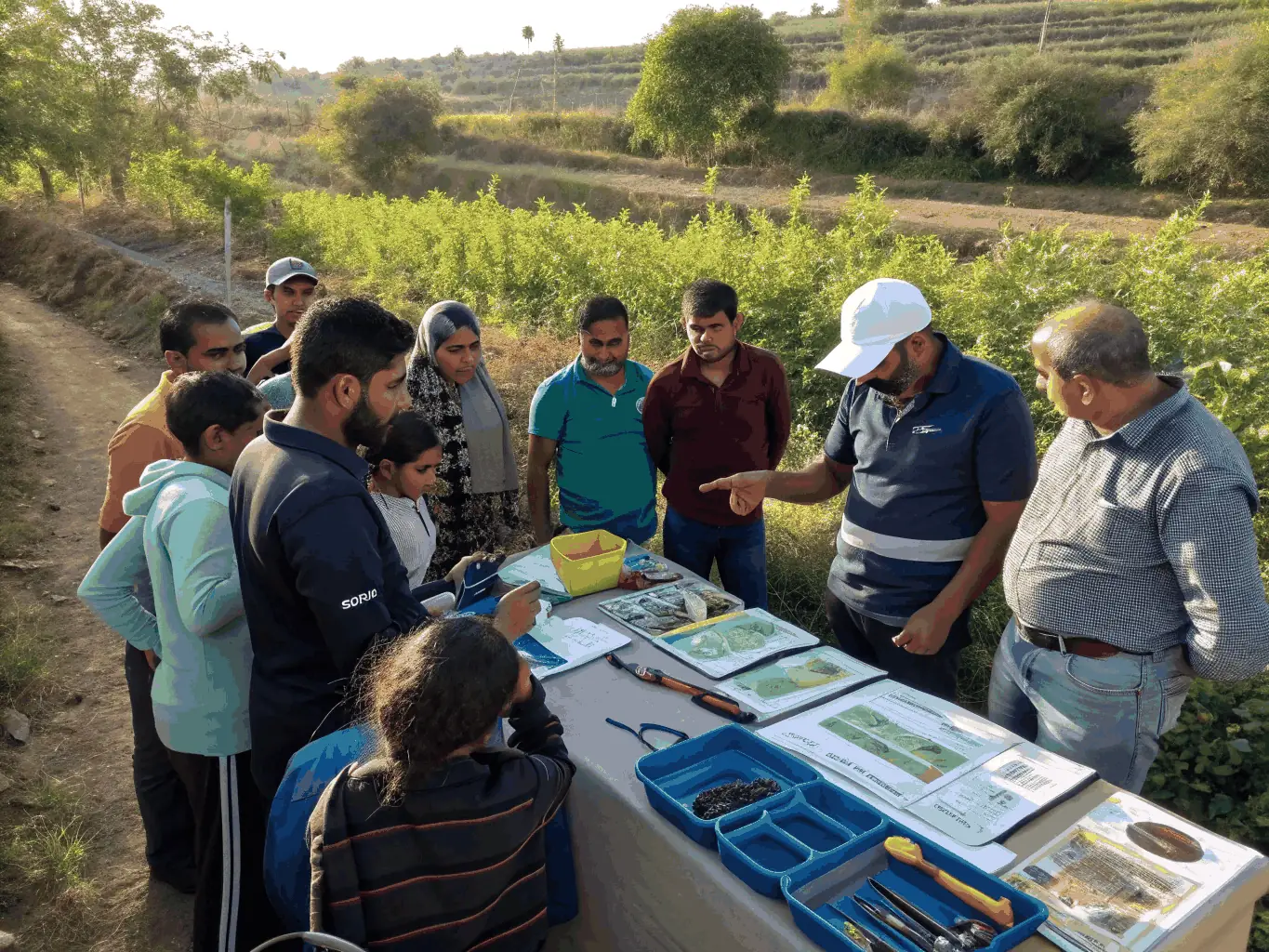 A vibrant image depicting participants in a rose gardening workshop, learning about the cultivation and care of roses, symbolizing the organization's commitment to preserving cultural heritage through nature.